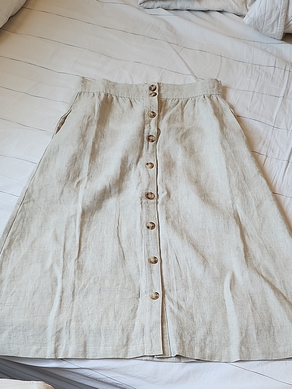 Anthropologie Women's Button-Front Linen Skirt With Pockets in Natural